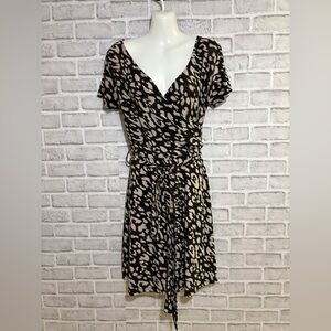 Urban Behavior brown and Cream Patterned Midi Dress v-neck, large